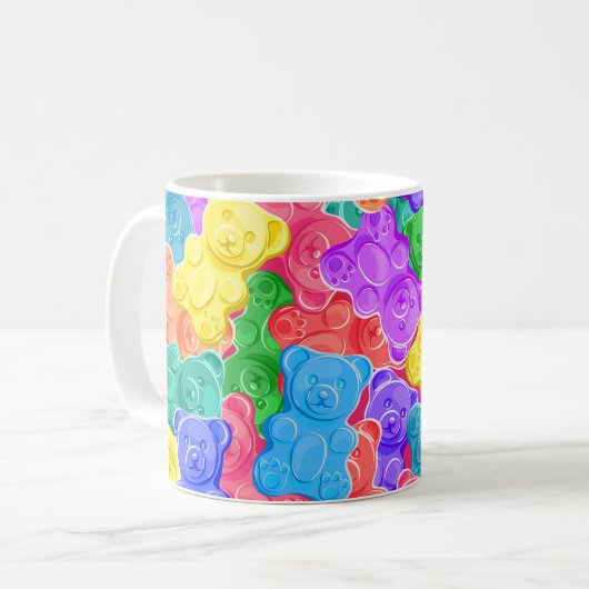 Farbenfrohe Geleebären, gummige Bonbons. Seamles Kaffeetasse (Vorderseite Links)