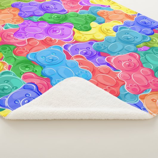 Farbenfrohe Geleebären, gummige Bonbons. Seamles Sherpadecke (3/4)