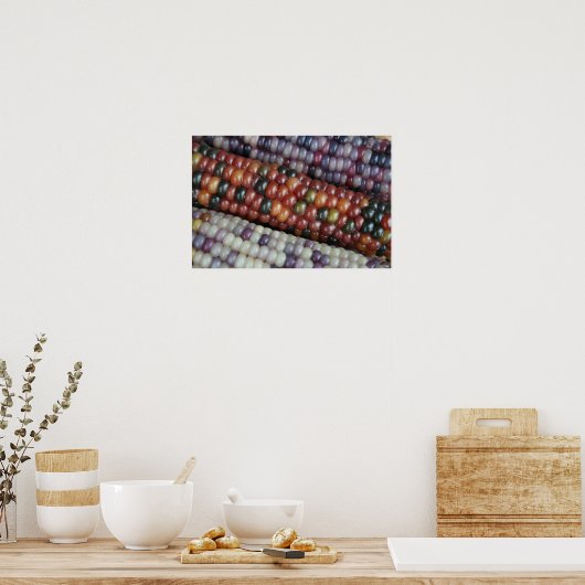 Farbenfrohe Gem Mais auf dem Cob. Poster (Küche)