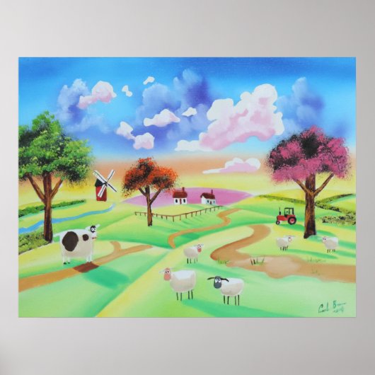 Farbenfrohe Gemälde von Kuh und Schaf Gordon Bruce Poster (Vorne)