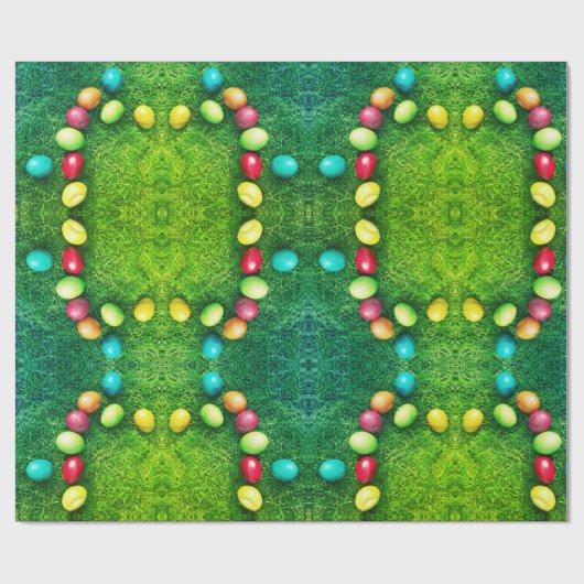 Farbenfrohe, gemalte Eier im Gras, Ostereier im so Geschenkpapier (Flach)