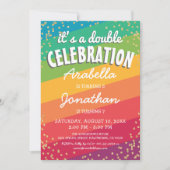 Farbenfrohe gemeinsame Twin Birthday Party Einladung (Vorderseite)