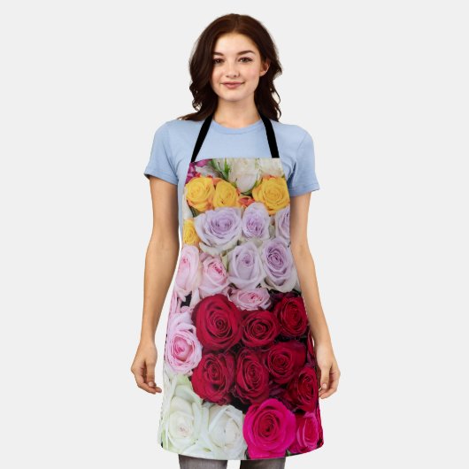 Farbenfrohe gemischte Rosen Schürze (Getragen)