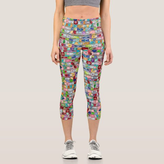 Farbenfrohe Gemstone Crystal Cluster Strings Capri Leggings (Vorderseite)