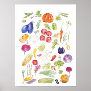 farbenfrohe Gemüse-Tinte und Aquarell-Sammlung Poster