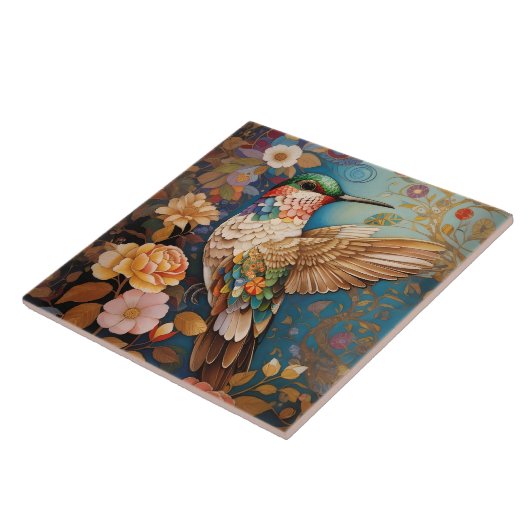 Farbenfrohe Gemusterte Hummingvogel Fliese (Seite)