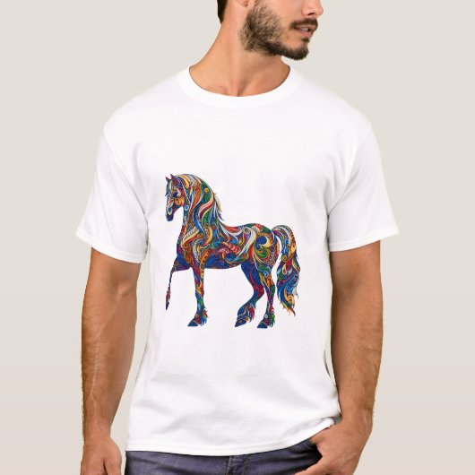 Farbenfrohe gemusterte Pferde T-Shirt (Vorderseite)