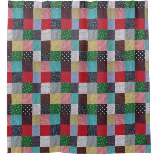 farbenfrohe gemusterte Quadrate Duschvorhang (Vorderseite)