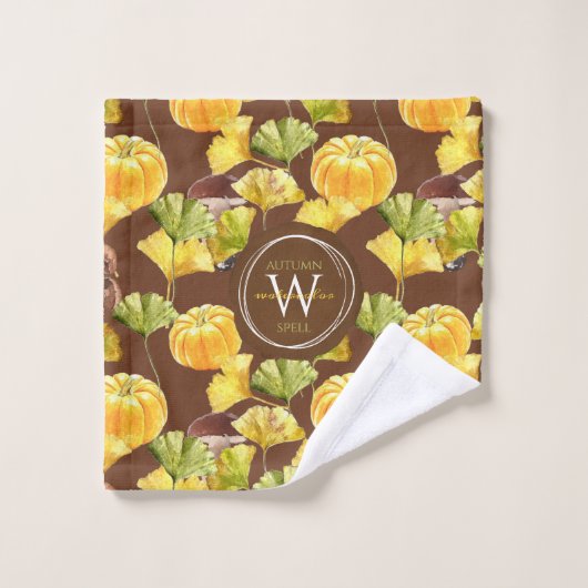 Farbenfrohe, gemütliche Herbst-Aquarellmuster-Mono Badhandtuch Set (Waschlappen)