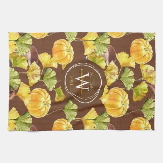 Farbenfrohe, gemütliche Herbst-Aquarellmuster-Mono Geschirrtuch (Horizontal)