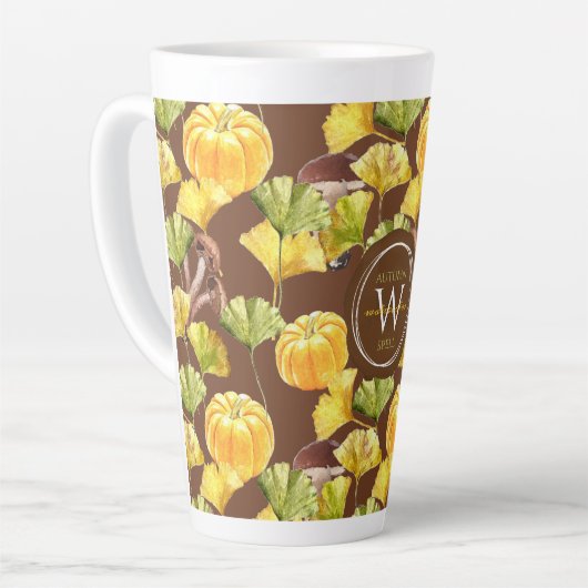 Farbenfrohe, gemütliche Herbst-Aquarellmuster-Mono Milchtasse (Linke Ecke)