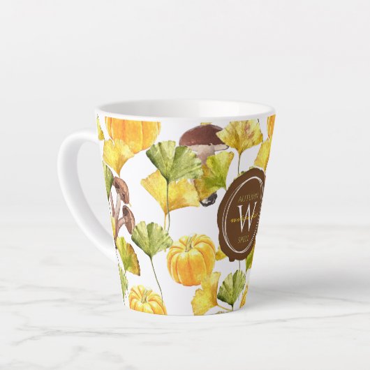 Farbenfrohe, gemütliche Herbst-Aquarellmuster-Mono Milchtasse (Linke Ecke)