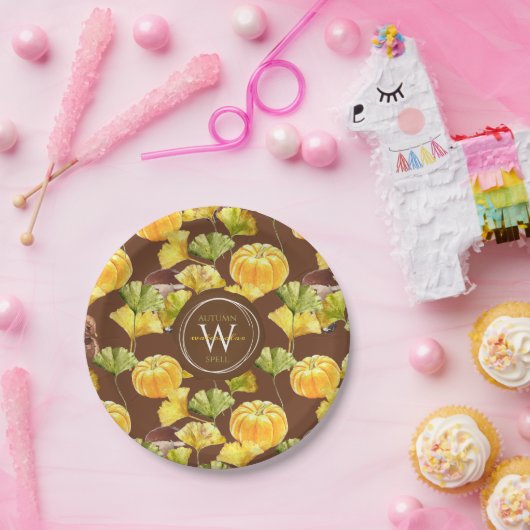 Farbenfrohe, gemütliche Herbst-Aquarellmuster-Mono Pappteller (Party)