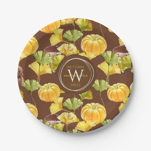 Farbenfrohe, gemütliche Herbst-Aquarellmuster-Mono Pappteller (Vorderseite)