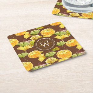 Farbenfrohe, gemütliche Herbst-Aquarellmuster-Mono Rechteckiger Pappuntersetzer