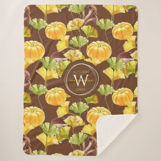 Farbenfrohe, gemütliche Herbst-Aquarellmuster-Mono Sherpadecke (Vorderseite)