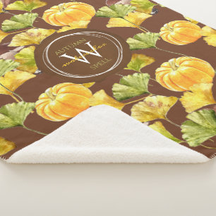 Farbenfrohe, gemütliche Herbst-Aquarellmuster-Mono Sherpadecke