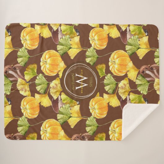Farbenfrohe, gemütliche Herbst-Aquarellmuster-Mono Sherpadecke (Vorderseite (Horizontal))