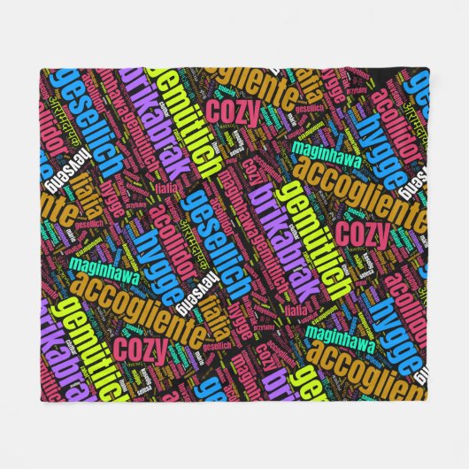 Farbenfrohe gemütliche Word Cloud in vielen Sprach Fleecedecke (Vorderseite (Horizontal))