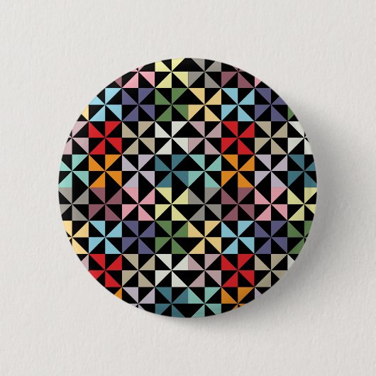 Farbenfrohe Geometrie Pinwheel Schwarz Button (Vorderseite)