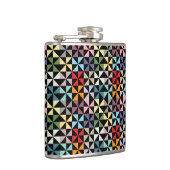 Farbenfrohe Geometrie Pinwheel Schwarz Flachmann (Rechts)