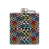 Farbenfrohe Geometrie Pinwheel Schwarz Flachmann (Rückseite)