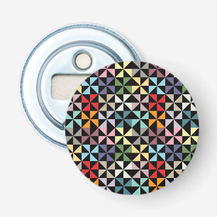 Farbenfrohe Geometrie Pinwheel Schwarz Flaschenöffner
