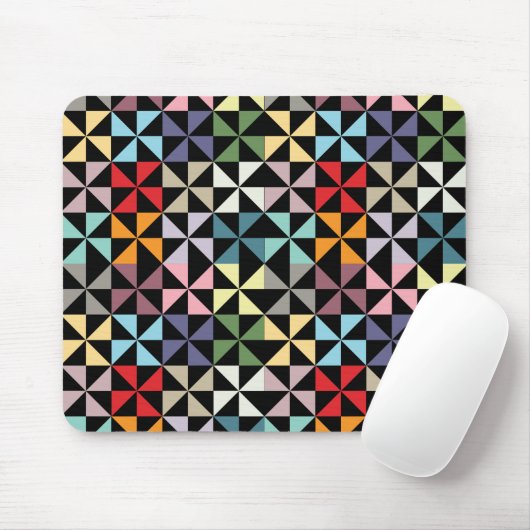 Farbenfrohe Geometrie Pinwheel Schwarz Mousepad (Mit Mouse)