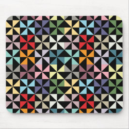 Farbenfrohe Geometrie Pinwheel Schwarz Mousepad
