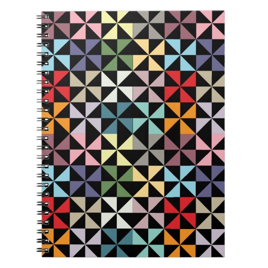 Farbenfrohe Geometrie Pinwheel Schwarz Notizblock (Vorderseite)