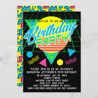 Farbenfrohe geometrische 80er 1980er Retro Birthda Einladung