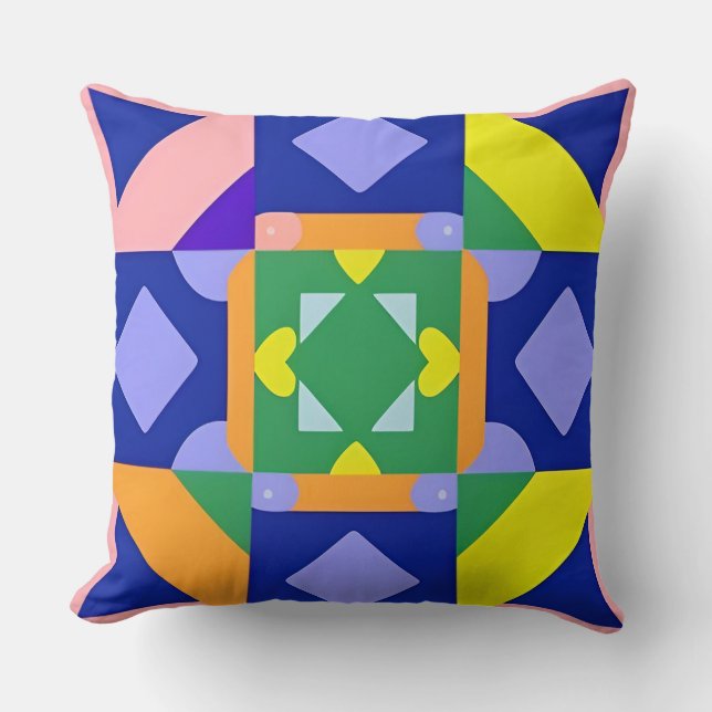 Farbenfrohe geometrische Abstrakte Kunst Kissen (Vorderseite)