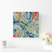 Farbenfrohe geometrische Abstrakte Mosaikkunst Quadratische Wanduhr (Zuhause)