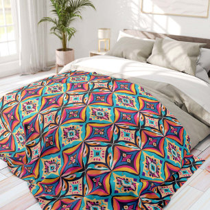 Farbenfrohe geometrische Boheme Fleecedecke