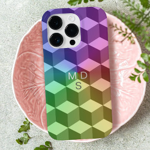 Farbenfrohe geometrische Cubes Monogram iPhone Cas Case-Mate iPhone 14 Pro Hülle
