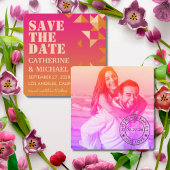 Farbenfrohe geometrische Hochzeitsstille in Rosa u Save The Date