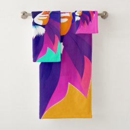 Farbenfrohe geometrische Löwenkopf Badhandtuch Set