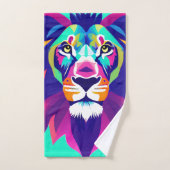 Farbenfrohe geometrische Löwenkopf Badhandtuch Set (Handtuch)