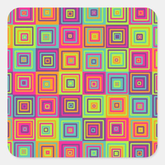 Farbenfrohe geometrische Quadrate Quadratischer Aufkleber (Vorderseite)