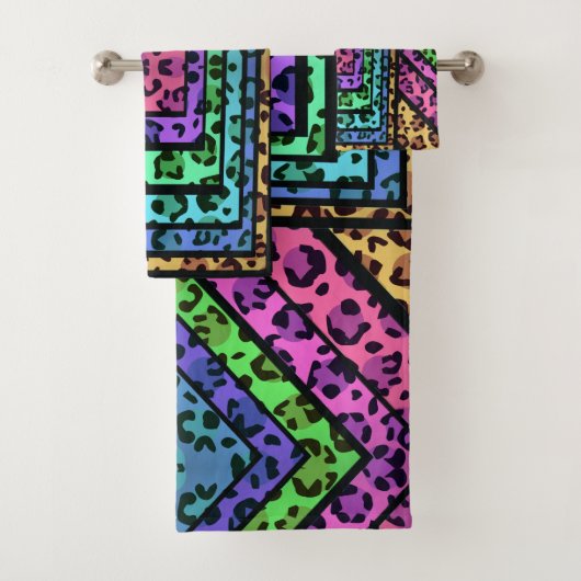 Farbenfrohe geometrische Regenbogen Jaguar Animal Badhandtuch Set (Insitu)