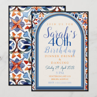 Farbenfrohe geometrische Tile Morrocan Geburtstag Einladung