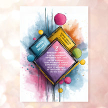 Farbenfrohe geometrische Wasserfarben-Party zum 2.