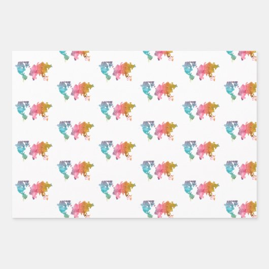 Farbenfrohe geometrische Weltkarte - Trendy Geschenkpapier Set (Vorderseite 3)