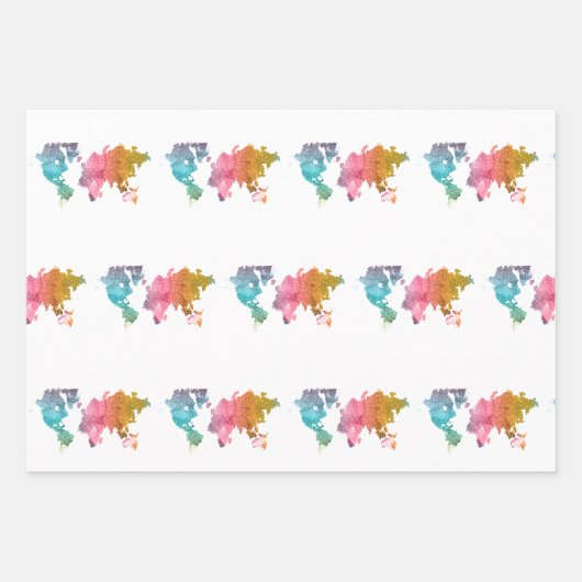 Farbenfrohe geometrische Weltkarte - Trendy Geschenkpapier Set (Vorderseite 2)