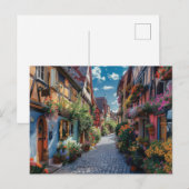 Farbenfrohe gepflasterte Straße mit Blume Postkarte (Vorne/Hinten)