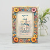 Farbenfrohe Gerahmte Kapelle Mexikanische Hochzeit Einladung (Stehend Vorderseite)