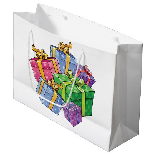 Farbenfrohe Geschenke Große Geschenktüte (Vorderseite Schrägansicht)