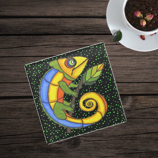 Farbenfrohe, geschwungene Eidechse Big Circle Eyes Glasuntersetzer