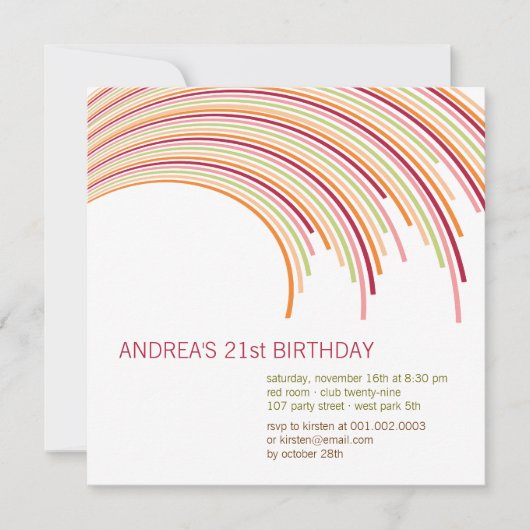 Farbenfrohe geschwungene Streifen Modernes 21. Geb Einladung (Vorderseite)