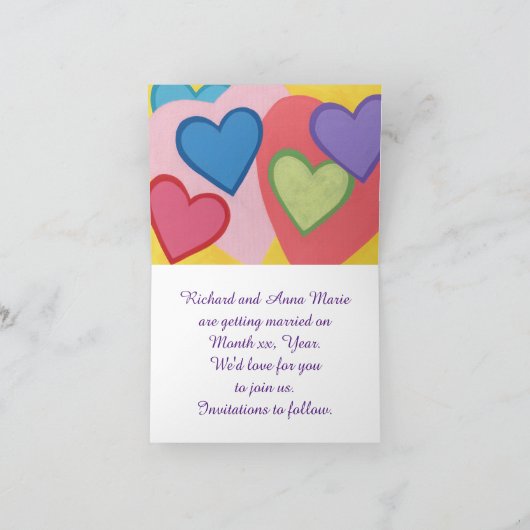 Farbenfrohe gespiegelte Herzen Speichern Sie die D Einladung (Innenseite)